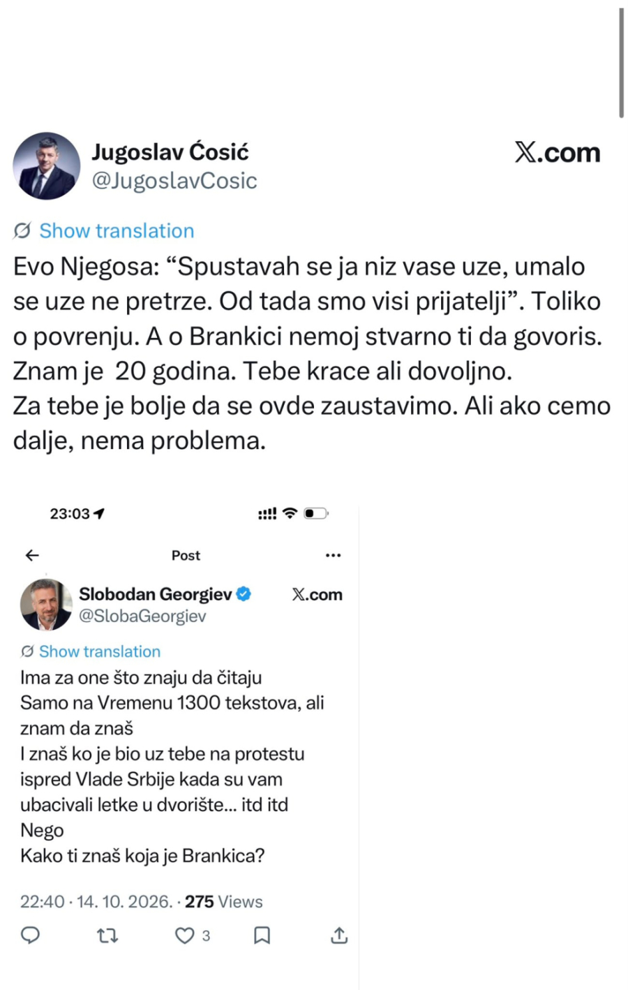 Ćosić udario na Georgijeva: Za tebe je bolje da se ovde zaustavimo... FOTO