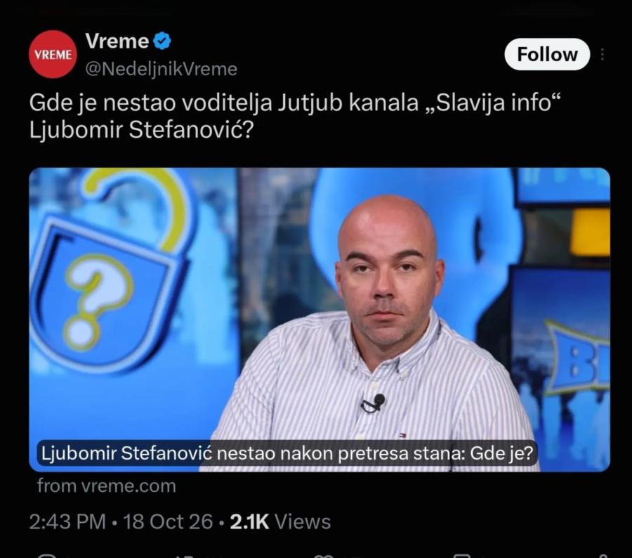 Vlasnik Slavija info u besktvu; Po nalogu VTK VJT u Beogradu policija raspisala potragu za njim