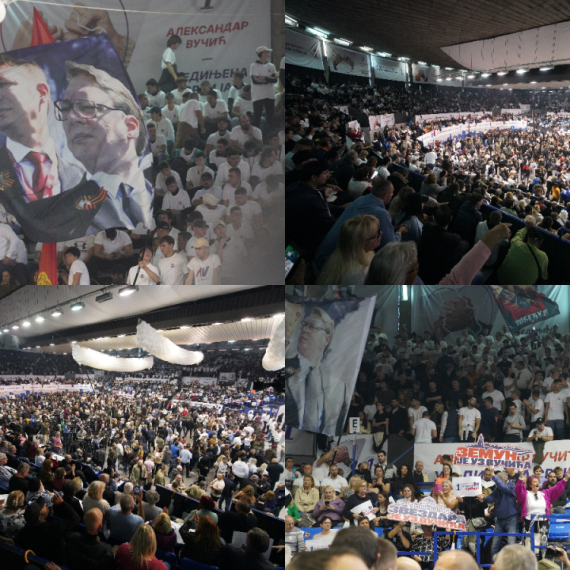 Veliki predizborni skup liste "Ujedinjena Srbija"; "Ruzmarin" odjekuje halom; Građani čekaju Vučića FOTO