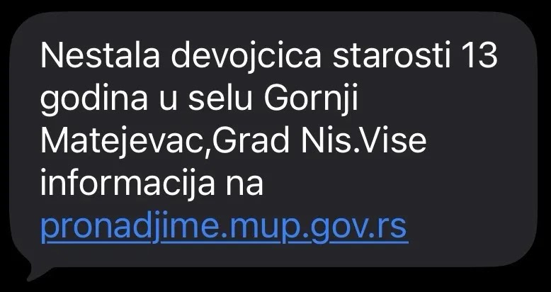 Nestala 13-godišnja devojčica kod Niša; Aktiviran sistem Pronađi me FOTO