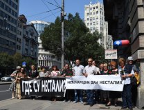 The families of the missing are seen in Belgrade on Tuesday (Tanjug)