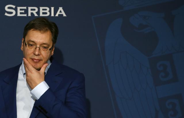 Vucic is seen during a news conference in Belgrade on Oct. 30 (Tanjug)