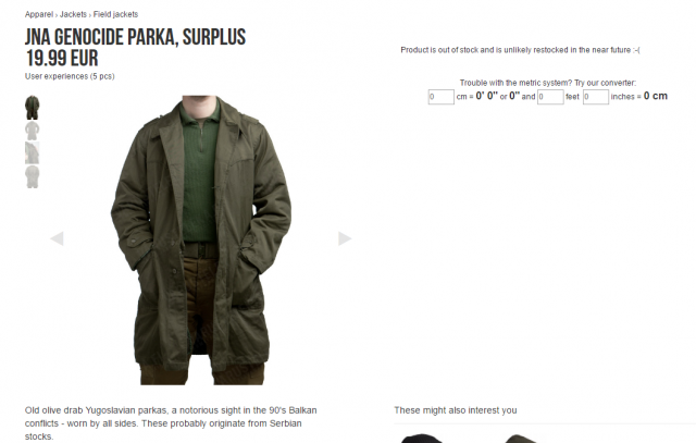 Finski sajt ponudio "genocidne jakne" iz "srpskih zaliha"