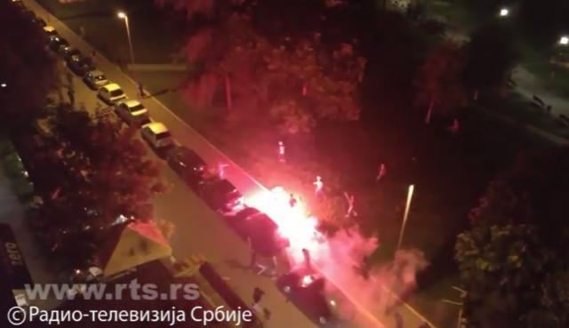 Football supporters clash near St. Sava's Temple