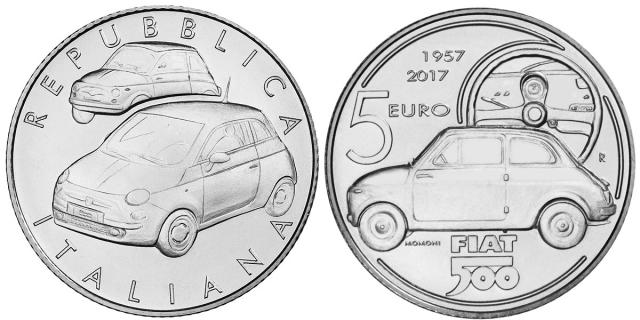 Pismo-glava: FIAT 500 na novčiću od 5 evra