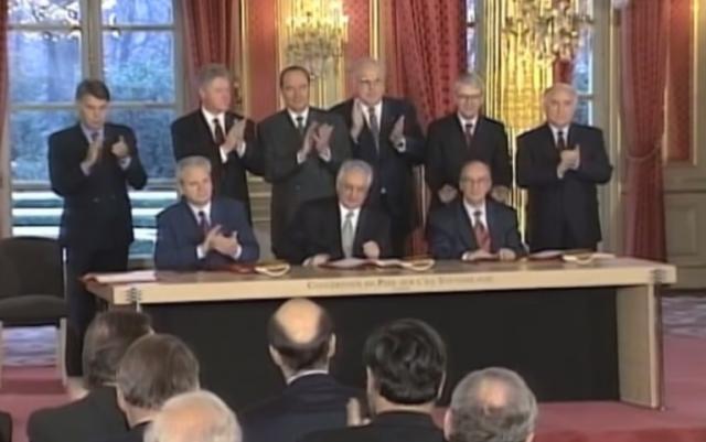 The signing of the Dayton Peace Accord (file)