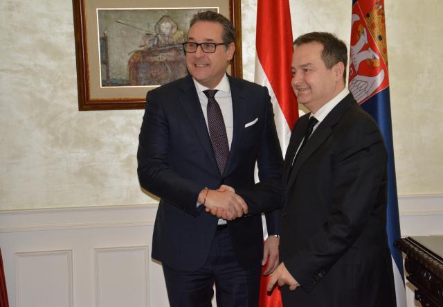 Strache and Dacic are seen in Belgrade on Monday (Tanjug)