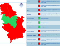 Red indicates the parts of Serbia that will be affected by the cold wave (screen capture)