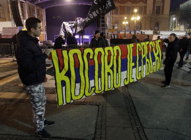 People hold a banner reading 'Kosovo is Serbian' in Serbian (EPA, file, illustration purposes)
