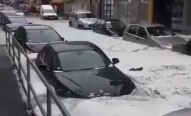 Serbian town literally flooded with ice after big hailstorm