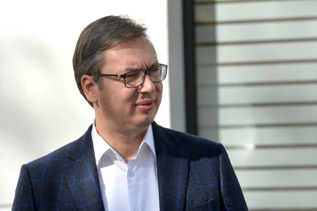 Vucic is seen at the KBC in Belgrade on Wednesday (Tanjug)