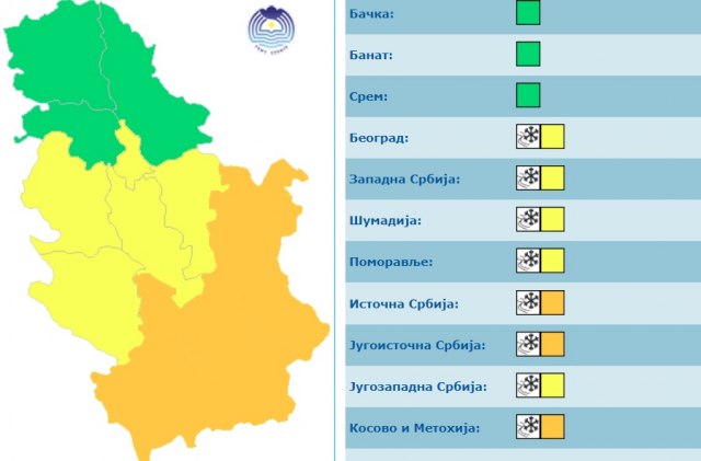 Samo Vojvodina bez meteoalarma