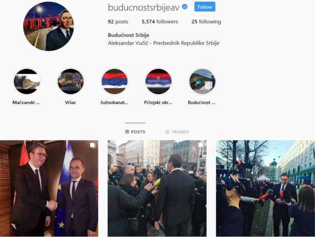 "Plavi bedž": Verifikovan Vuèiæev profil na Instagramu