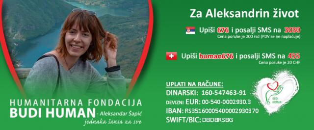 SVI ZAJEDNO POMOZIMO Aleksandri da dobije i ovu rundu i pobedi opaku bolest!