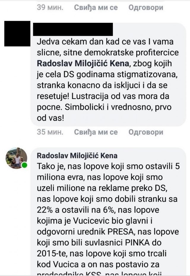 Odbrana Radoslava Milojičića Kene i/ili prozivka Đilasa: Lopovčine i ološi