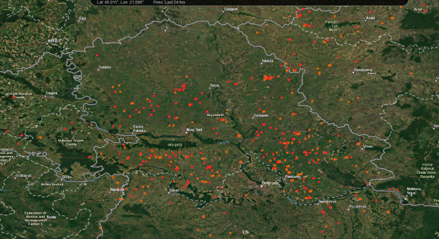 Crveni se deo Srbije: NASA zabeležila požare u Vojvodini FOTO