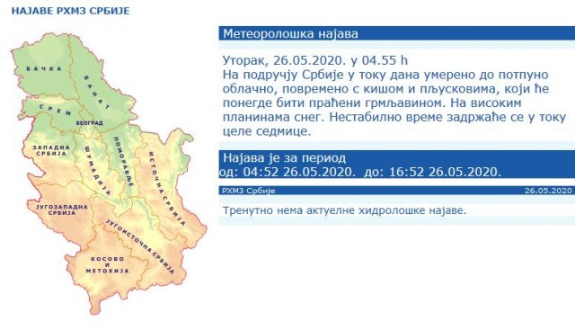 Foto: Printscreen/RHMZ