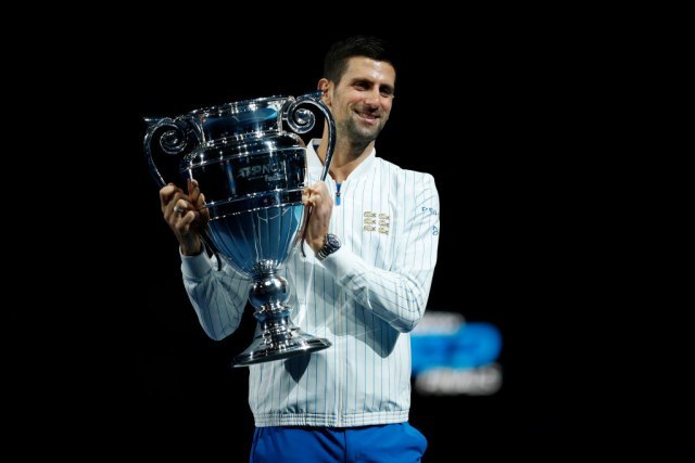 Novak Djokovic presented with the 2020 year-end ATP no.1 trophy