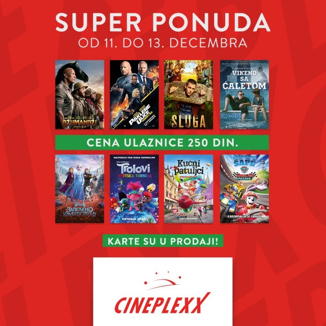 Cena ulaznice za sve filmove 250 dinara: Super ponuda ove nedelje samo u Cineplexx bioskopima