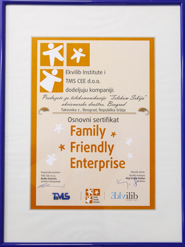 Telekom Srbija dobitnik Family Friendly Enterprise sertifikata