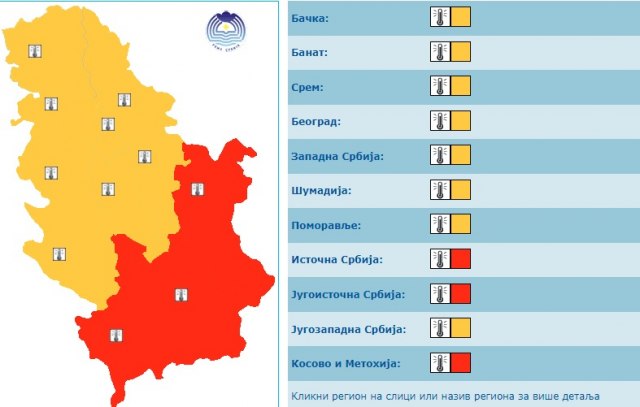 Probijeni svi temperaturni rekordi; Cela Srbija crvena i narandžasta