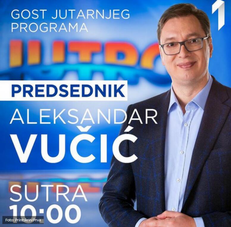 Predsednik Srbije Aleksandar Vučić sutra na TV Prva