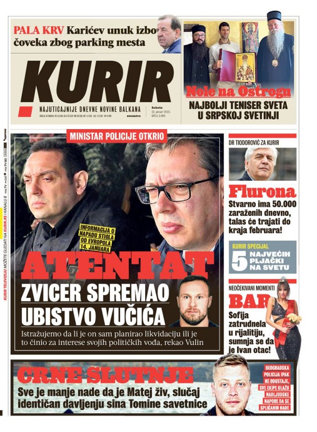 Novine: &quot;Vulin: Zvicer sprema atentat na Vučića&quot;; &quot;Stigla flurona - da li treba da se zabrinemo&quot; - B92