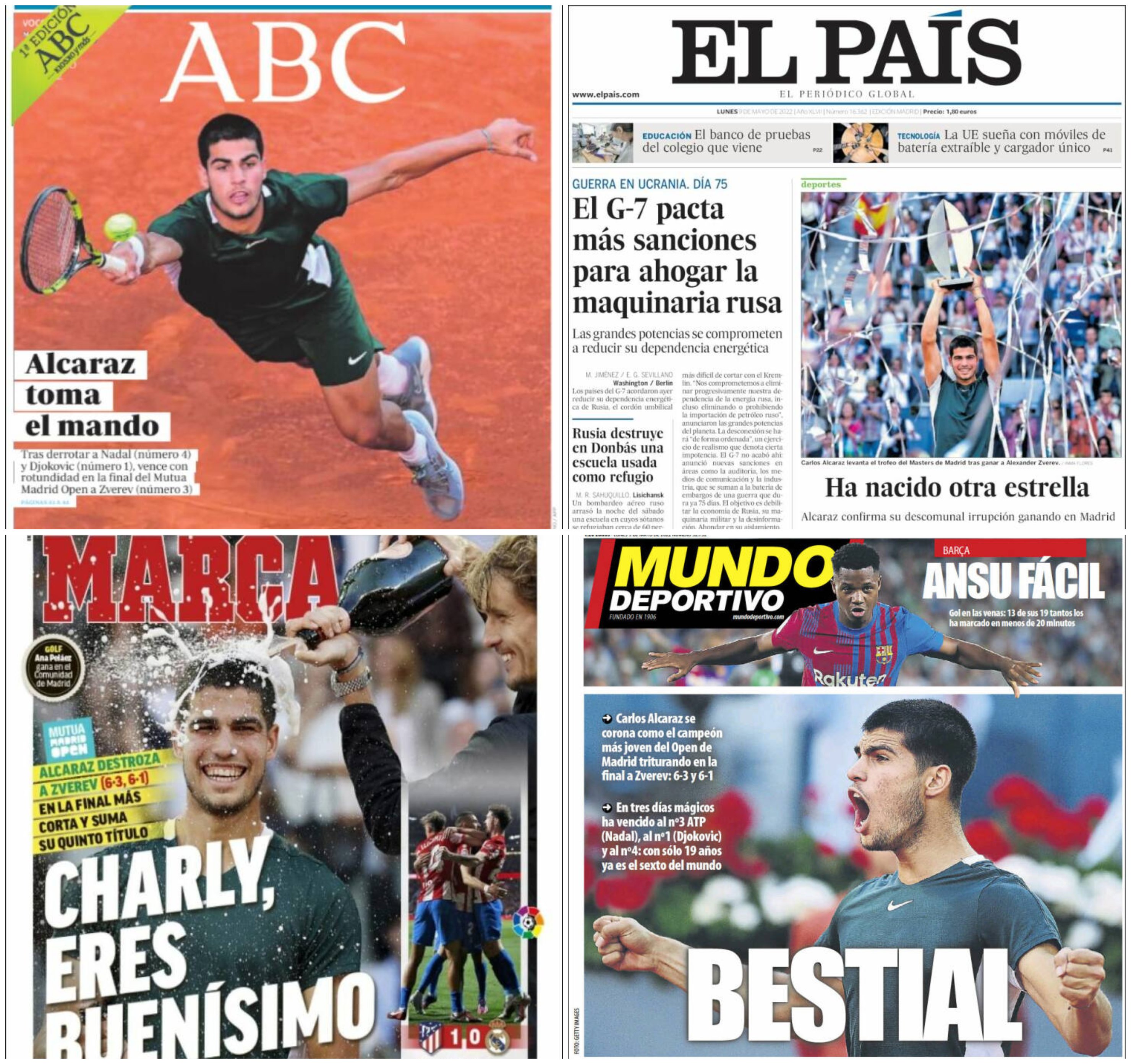 Alkarazova pobeda na Otvorenom prvenstvu u Madridu preplavila je naslovne strane španske štampe - naslov na El Paisu bio je: 'Nova zvezda je roðena'/BBC