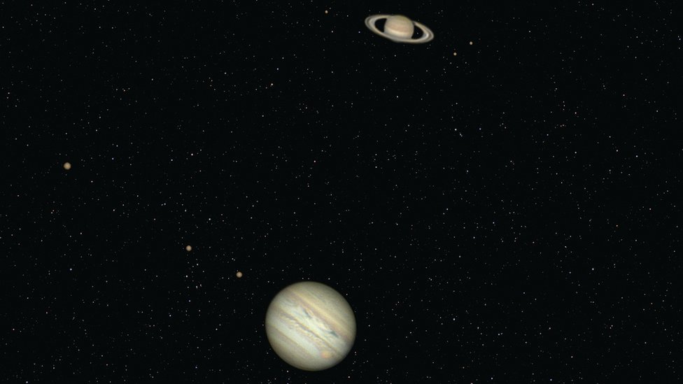 Jupiter (dole) i Saturn se ovde mogu videti posmatrati u planetarnoj konjunkciji/Getty Images / Library Picture