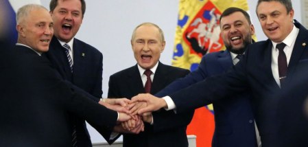 Putin i proruski lideri okupiranih ukrajinskih regiona/Getty Images