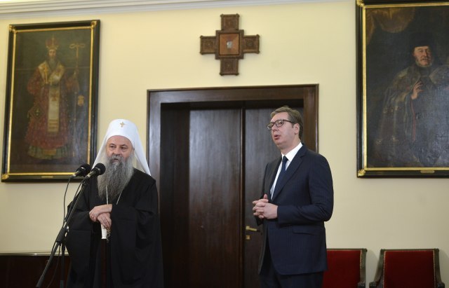 Vučić and Patriarch Porfirije address the public after the meeting VIDEO