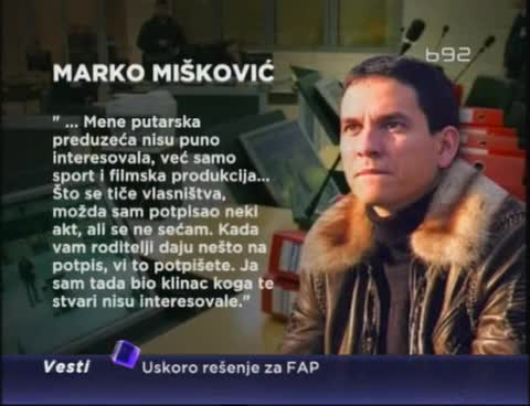Marko Miškoviæ negirao navode optužnice