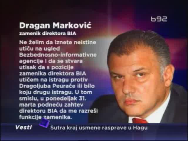 Marković zatražio razrešenje od BIA