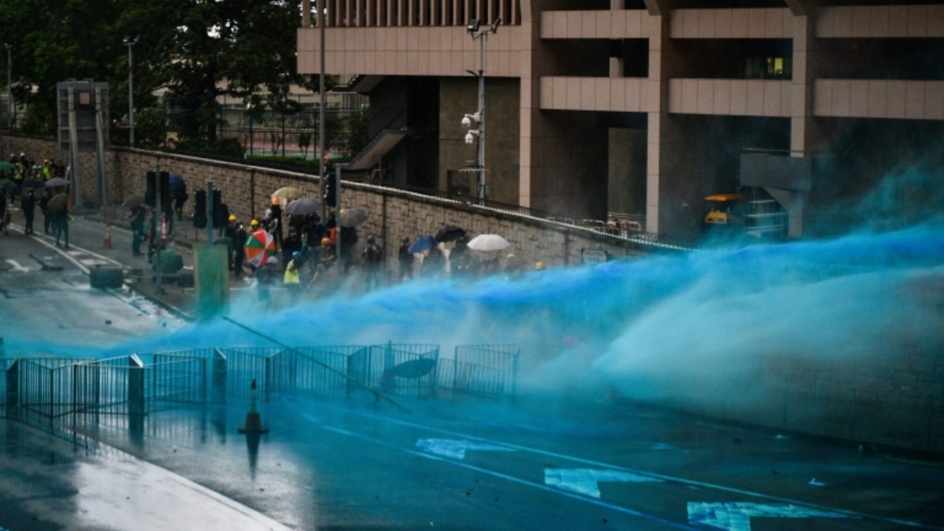 Blue-dyed water fired at Hong Kong protesters