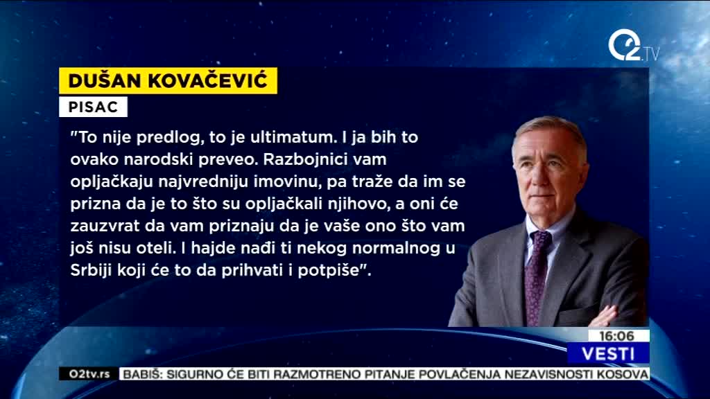 Dušan Kovačević o rešenju pitanja KiM