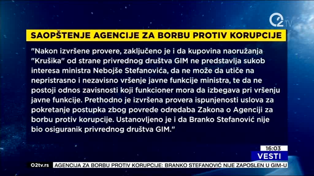 Agencija: Nebojša Stefanović nije u sukobu interesa