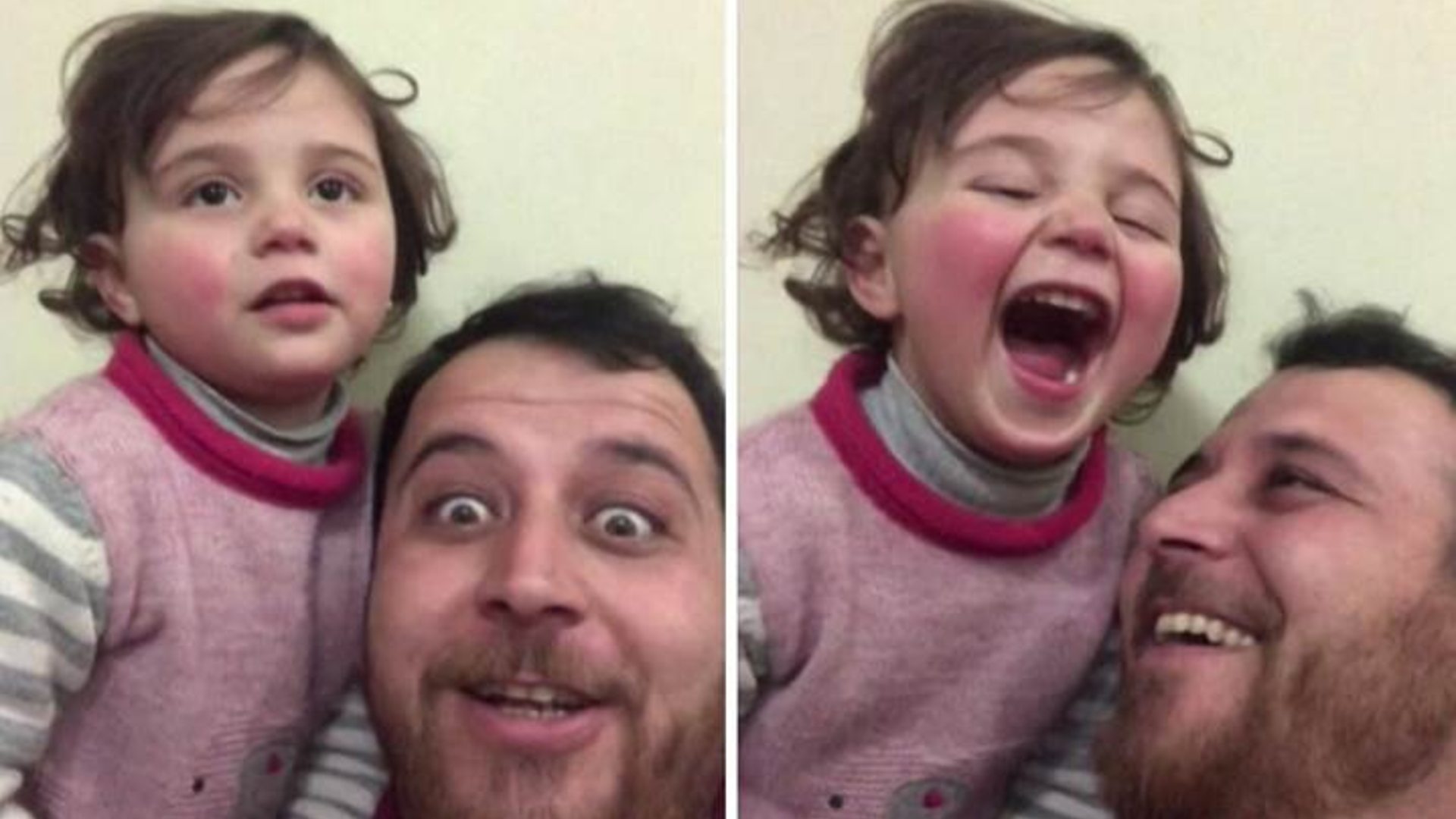 Отац из Сирије учи кћерку да се смеје на зву&