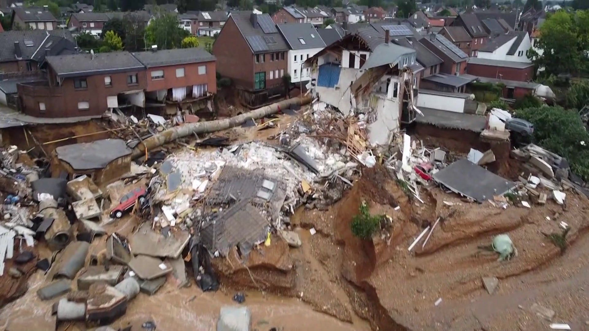 Drone footage shows mudslides in western Germany