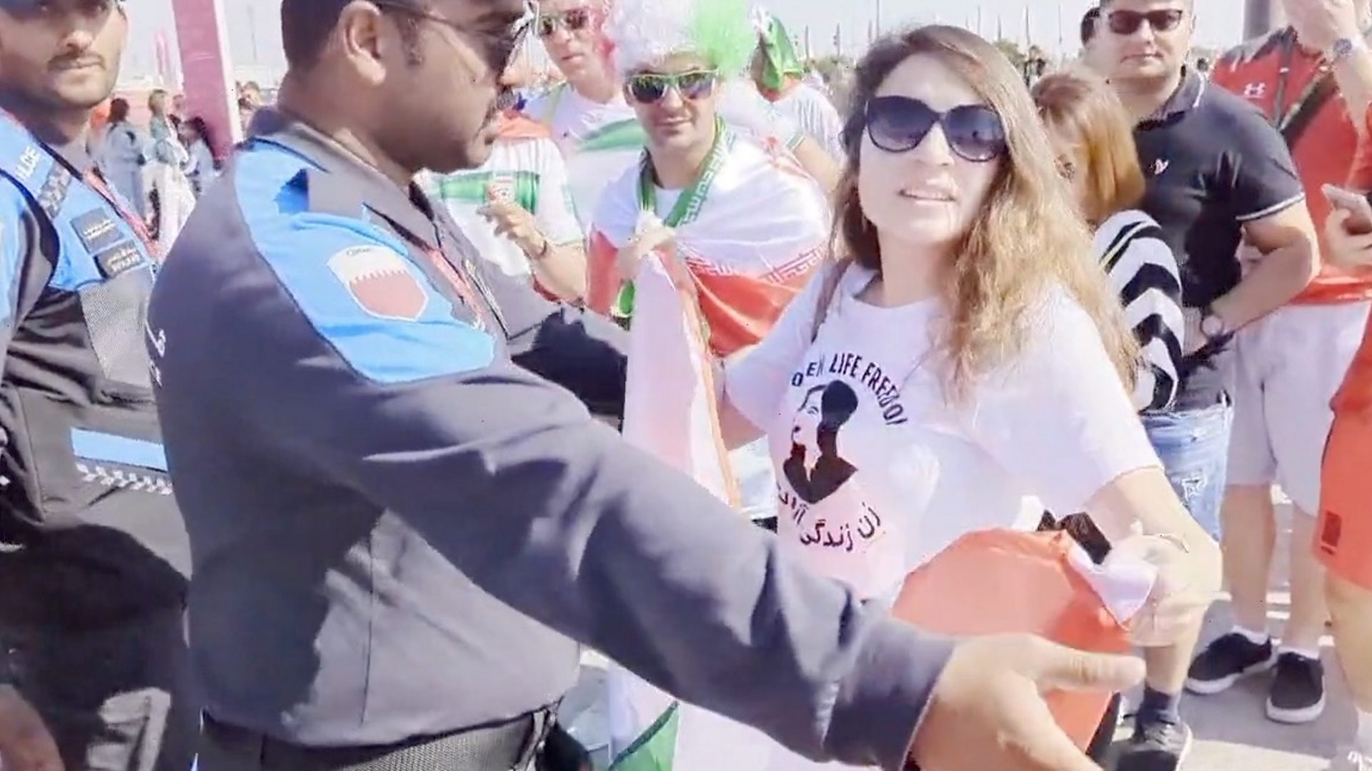 Woman wearing Mahsa Amini top stopped at World Cup