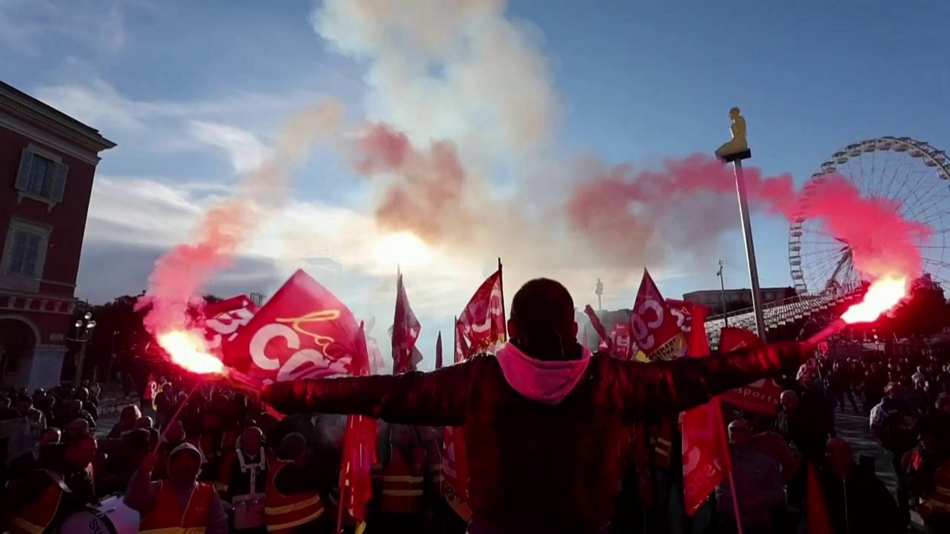 Flares and drums as protesters strike across France